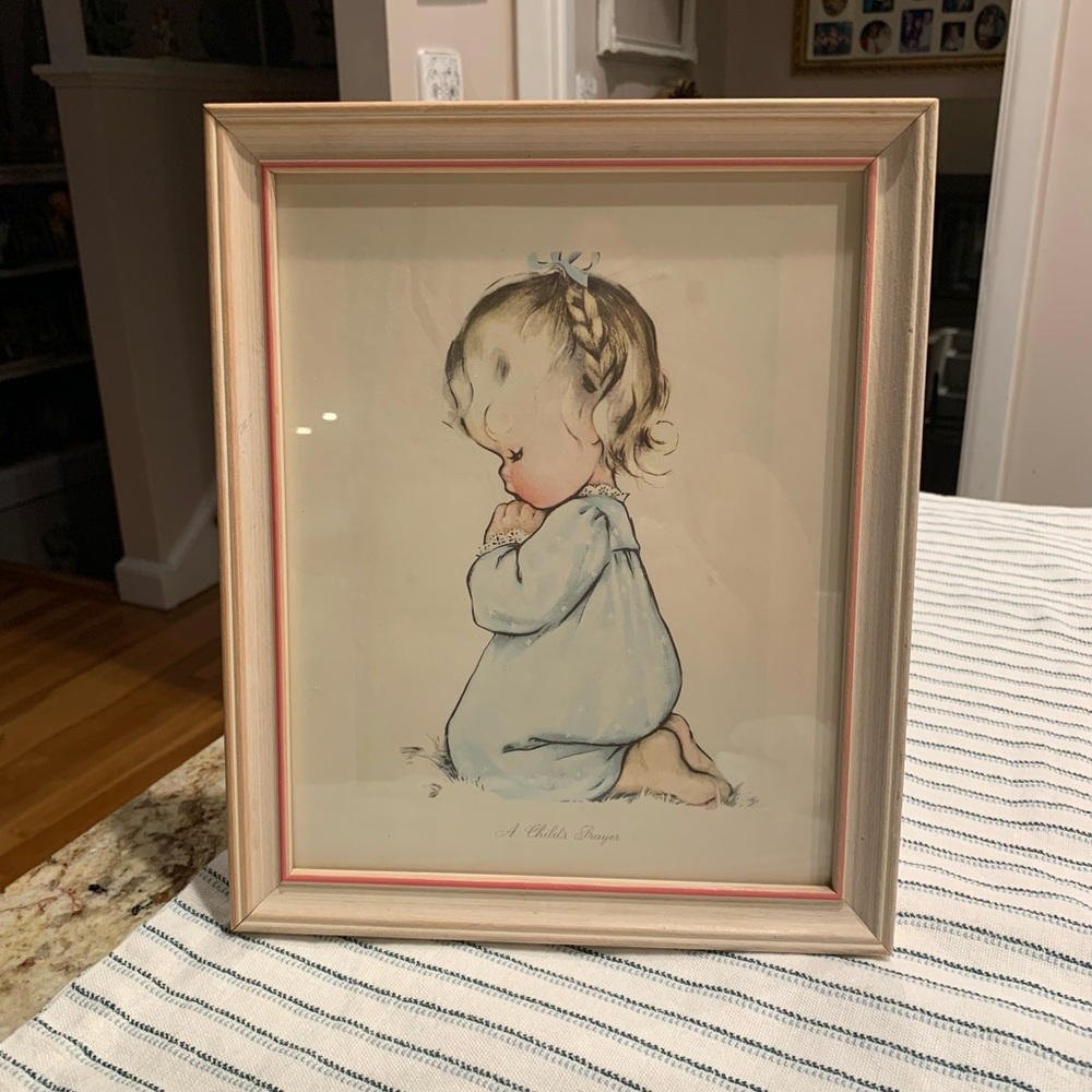 Vintage Framed Praying Child wall decor